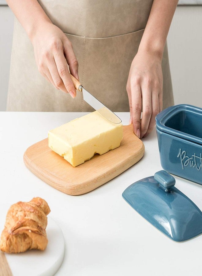 FE FUN ELEMENTS FE Butter Dish, 10 oz Ceramic Butter Keeper with Water Line, French Butter Dish with Lid for Countertop (Blue) - Image 5