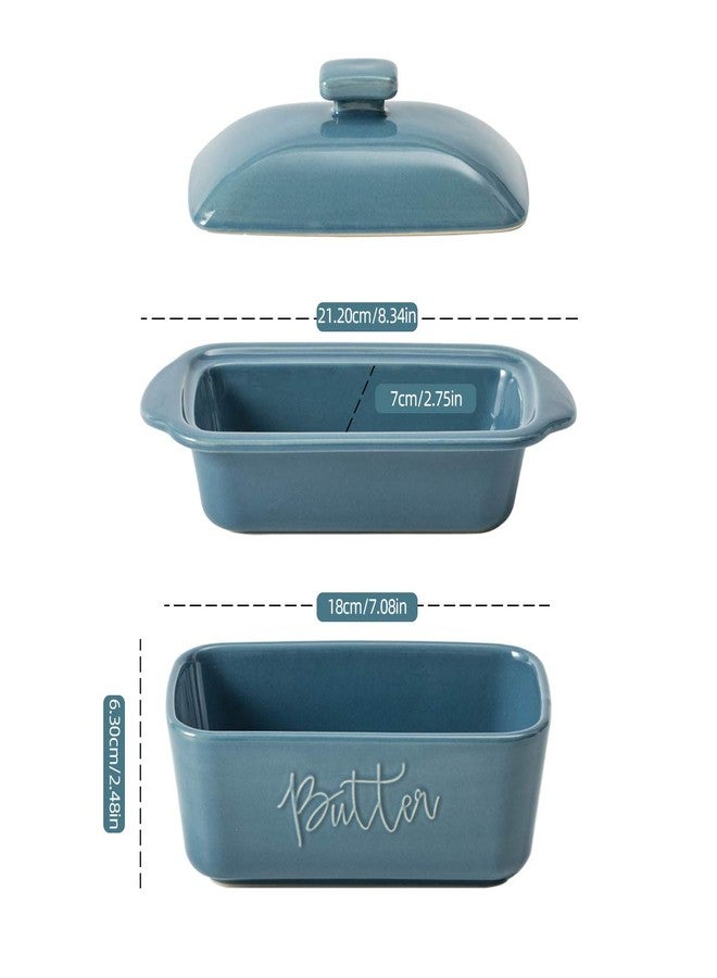 FE FUN ELEMENTS FE Butter Dish, 10 oz Ceramic Butter Keeper with Water Line, French Butter Dish with Lid for Countertop (Blue) - Image 3