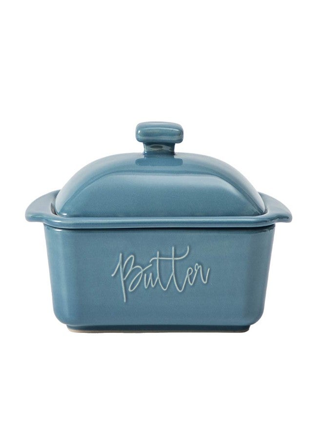 FE FUN ELEMENTS FE Butter Dish, 10 oz Ceramic Butter Keeper with Water Line, French Butter Dish with Lid for Countertop (Blue) - Image 1