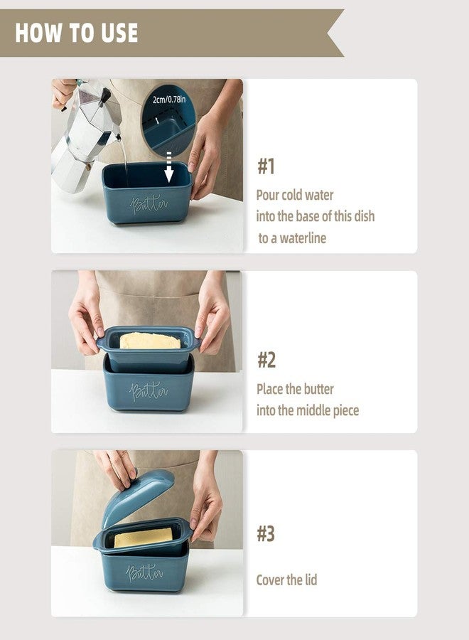 FE FUN ELEMENTS FE Butter Dish, 10 oz Ceramic Butter Keeper with Water Line, French Butter Dish with Lid for Countertop (Blue) - Image 4