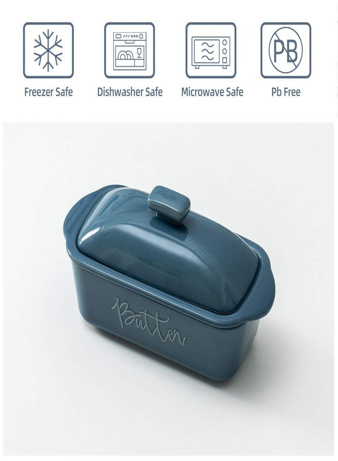 FE FUN ELEMENTS FE Butter Dish, 10 oz Ceramic Butter Keeper with Water Line, French Butter Dish with Lid for Countertop (Blue) - Image 2