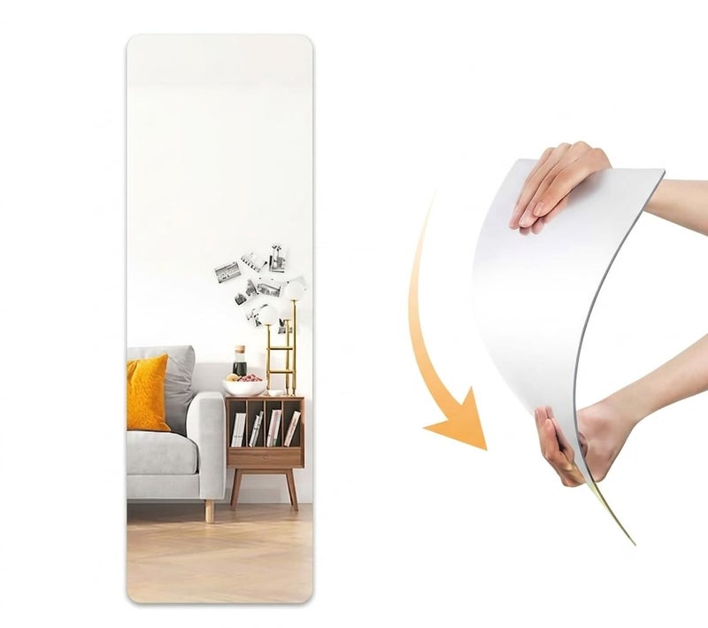 Full Length Frameless Glass Mirror, Wall Mounted, 40x150 cm, Rectangular,foldable - Image 1