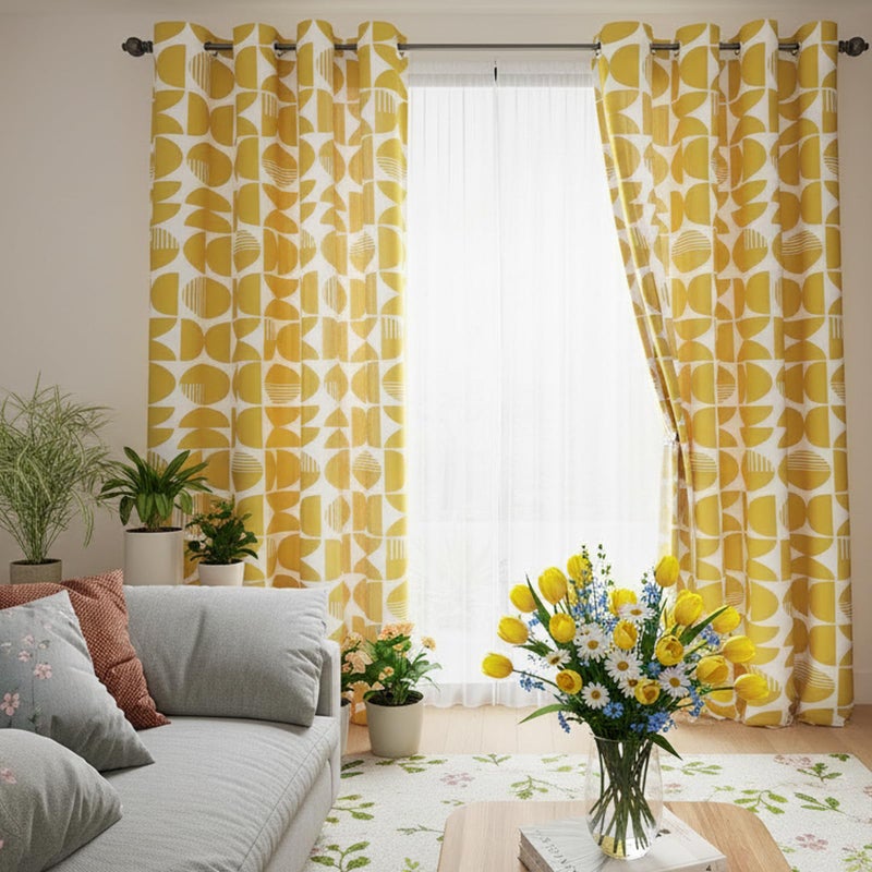 ColorBird Yellow Spring Mid Century Modern Patterned Curtains for Living Room 84 Inches Long 2 Panels Set MCM Drapes for Bedroom, Geometric Light Filtering Window Treatment for Dining Room - Image 2