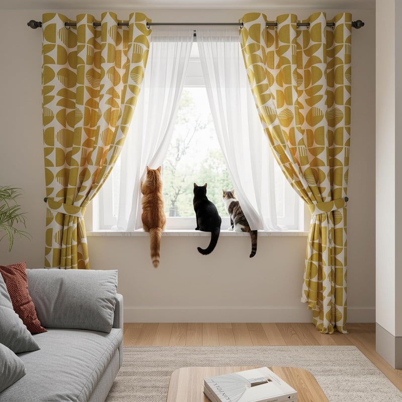 ColorBird Yellow Spring Mid Century Modern Patterned Curtains for Living Room 84 Inches Long 2 Panels Set MCM Drapes for Bedroom, Geometric Light Filtering Window Treatment for Dining Room - Image 3
