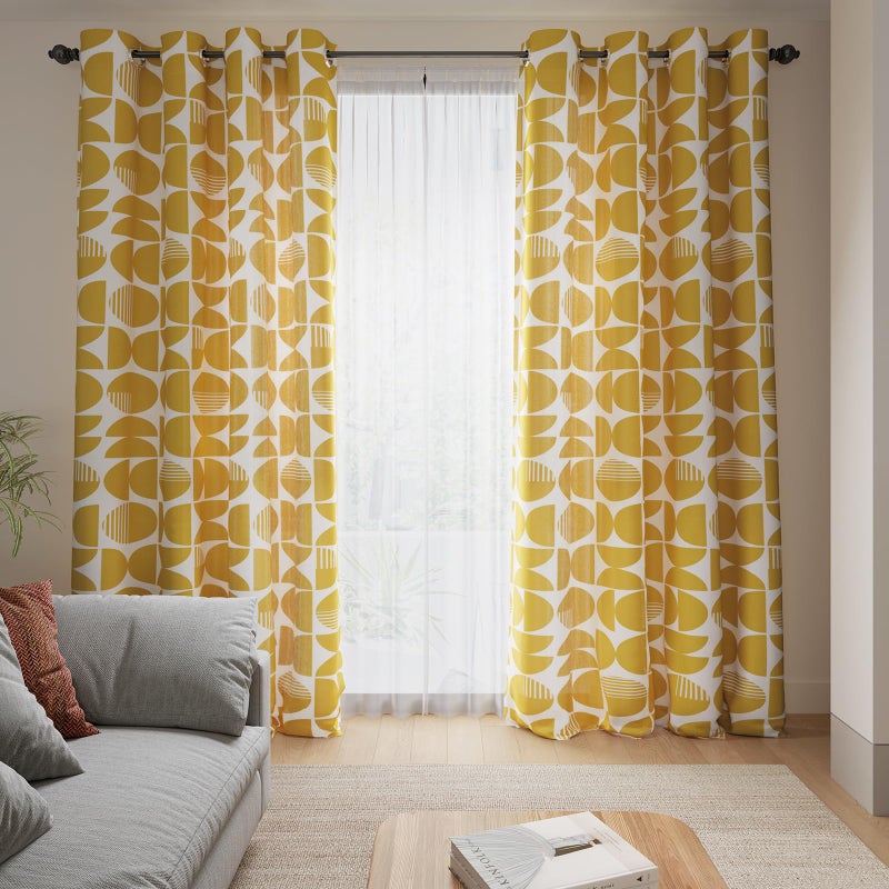 ColorBird Yellow Spring Mid Century Modern Patterned Curtains for Living Room 84 Inches Long 2 Panels Set MCM Drapes for Bedroom, Geometric Light Filtering Window Treatment for Dining Room - Image 1