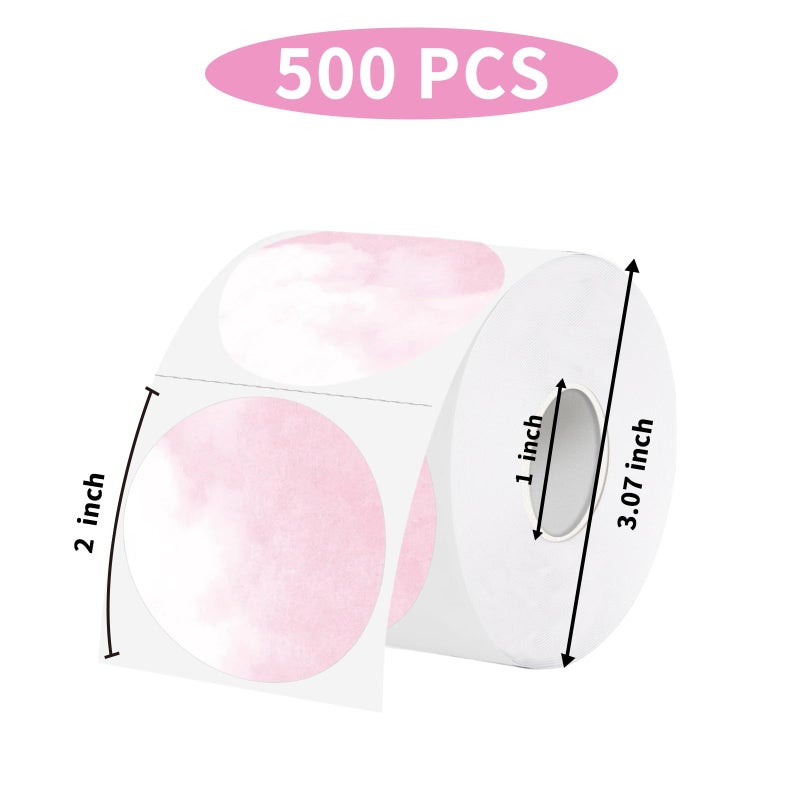 Starboling Thermal Label,2 Inch Pink Watercolor Round Thermal Printer Stickers,Self-Adhesive Round Direct Thermal Labels,Thermal Stickers for DIY Logo Design,Name Tag,500 Labels/1 Roll - Image 2