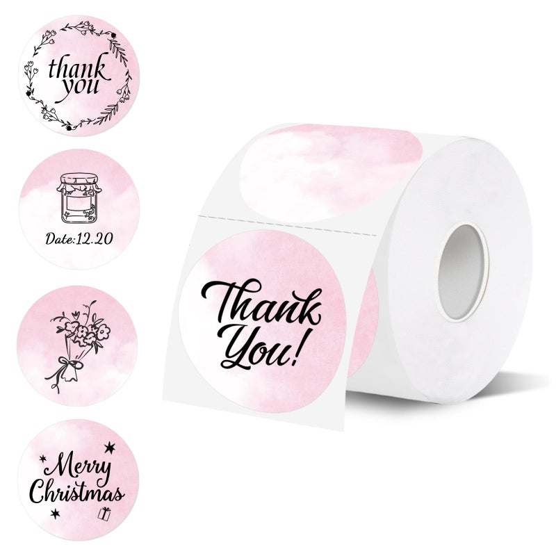 Starboling Thermal Label,2 Inch Pink Watercolor Round Thermal Printer Stickers,Self-Adhesive Round Direct Thermal Labels,Thermal Stickers for DIY Logo Design,Name Tag,500 Labels/1 Roll - Image 1