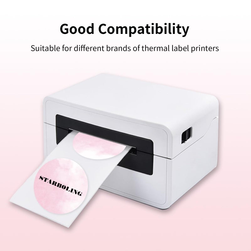 Starboling Thermal Label,2 Inch Pink Watercolor Round Thermal Printer Stickers,Self-Adhesive Round Direct Thermal Labels,Thermal Stickers for DIY Logo Design,Name Tag,500 Labels/1 Roll - Image 4