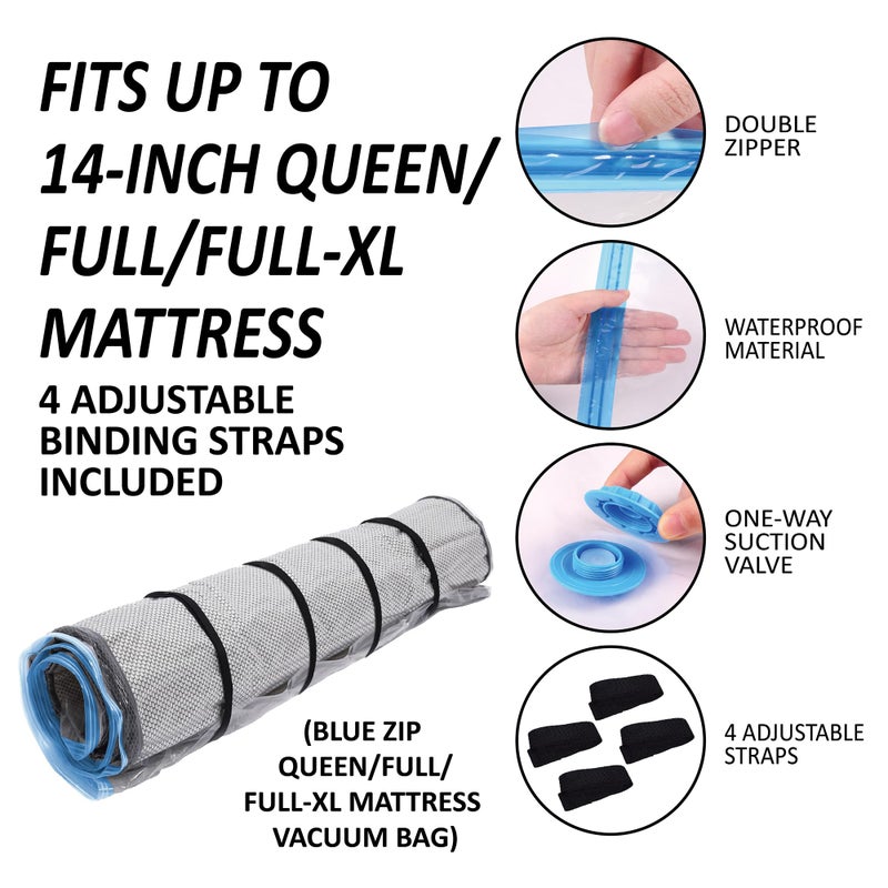 Storage Logic Queen/Full/Full-XL Foam Mattress Vacuum Bag with Blue Zipper, Mattress Storage Bag - Image 3