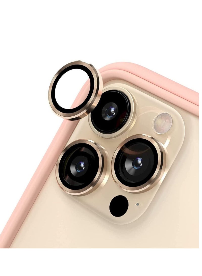 Camera Lens Protector 9H Tempered Glass And Aluminum Alloy Ring Anti Scrach HD Camera Screen Protector Compatible with iPhone 13 Pro / 13 Pro Max (Gold) 