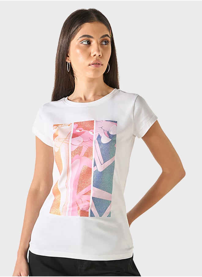 SP Characters Pink Panther Print Crew Neck T-Shirt  - Image 1