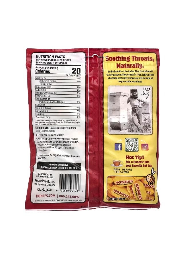 Honees Soothing Throat Drops Honey 20 King Size Drops - Image 2