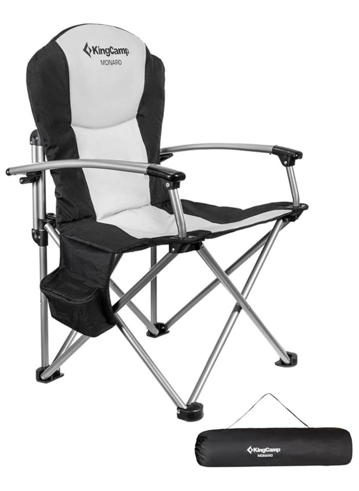 KingCamp KingCamp Folding Outdoor Lawn Oversized Camp Chair for Heavy Duty Adults with Cooler Bag Supports 353 lbs, Black  - Image 1