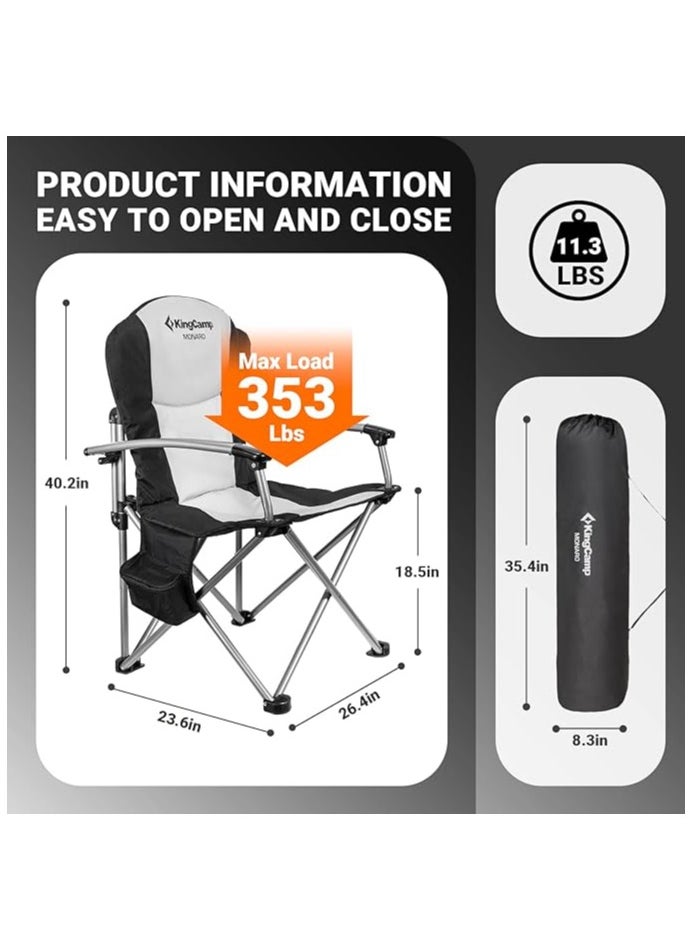 KingCamp KingCamp Folding Outdoor Lawn Oversized Camp Chair for Heavy Duty Adults with Cooler Bag Supports 353 lbs, Black  - Image 3