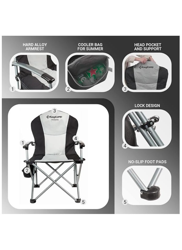 KingCamp KingCamp Folding Outdoor Lawn Oversized Camp Chair for Heavy Duty Adults with Cooler Bag Supports 353 lbs, Black  - Image 4