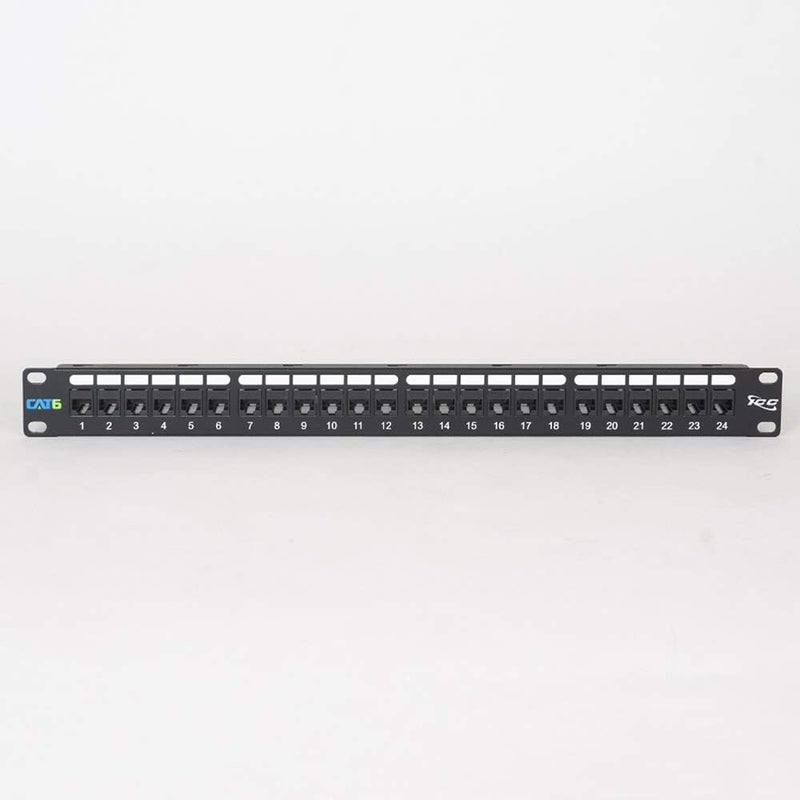 ICC CAT6 Feed-Through Patch Panel with 24 Ports, 1U Horizontal Rackmount, No Punch Down, RJ-45 to RJ-45 Connections, TIA-Rated, PoE++ and TAA Compliant, Black - Image 3