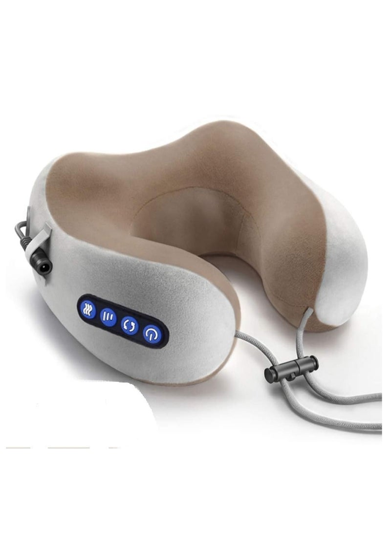 ELTRAZONE Electric Travel Neck Massage Pillow, U Shaped Memory Foam Kneading Vibration Neck Head Support Pillow, Relief Cervical Pain, For Airplane, Train, Car, Brown - Image 1