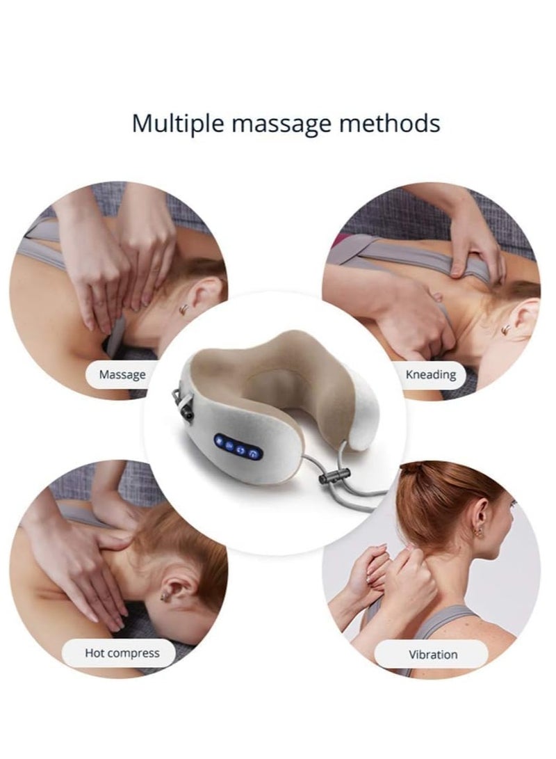 ELTRAZONE Electric Travel Neck Massage Pillow, U Shaped Memory Foam Kneading Vibration Neck Head Support Pillow, Relief Cervical Pain, For Airplane, Train, Car, Brown - Image 5