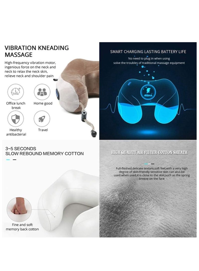 ELTRAZONE Electric Travel Neck Massage Pillow, U Shaped Memory Foam Kneading Vibration Neck Head Support Pillow, Relief Cervical Pain, For Airplane, Train, Car, Brown - Image 4