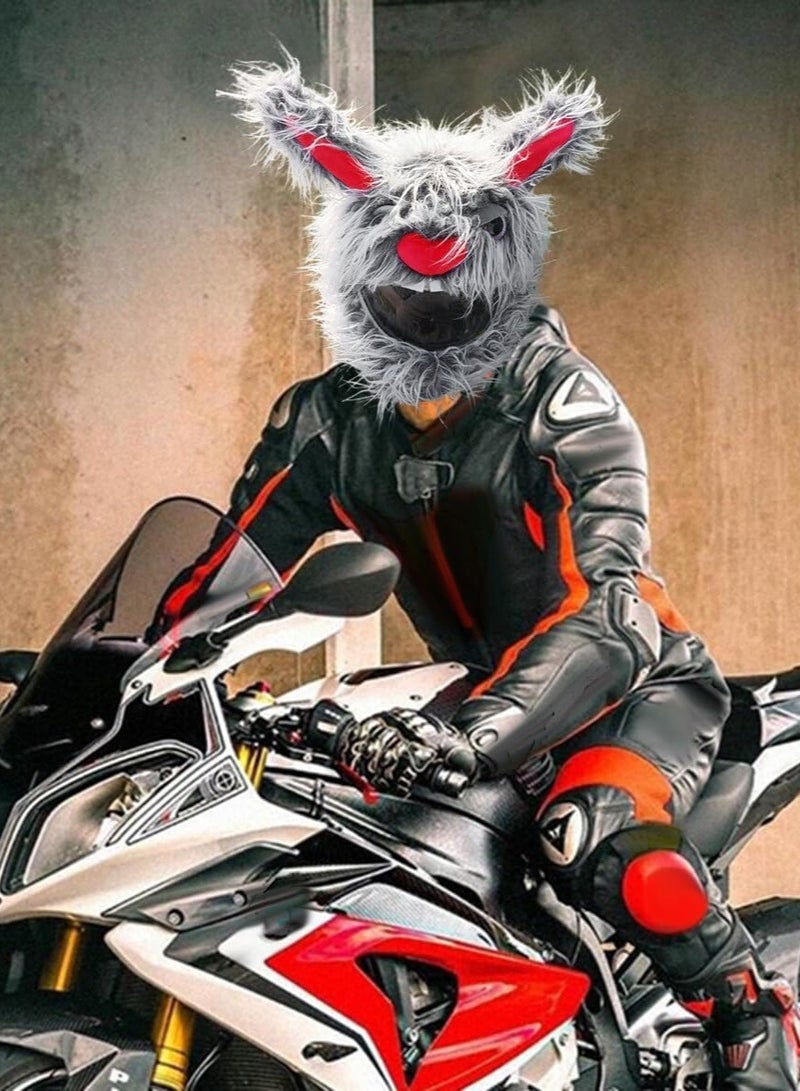 Generic Plush motorcycle helmet cover, funny cartoon helmet cover, full face helmet dust cover, evil gray rabbit motorcycle helmet cap, suitable for most full face helmets (excluding helmets) - Image 2