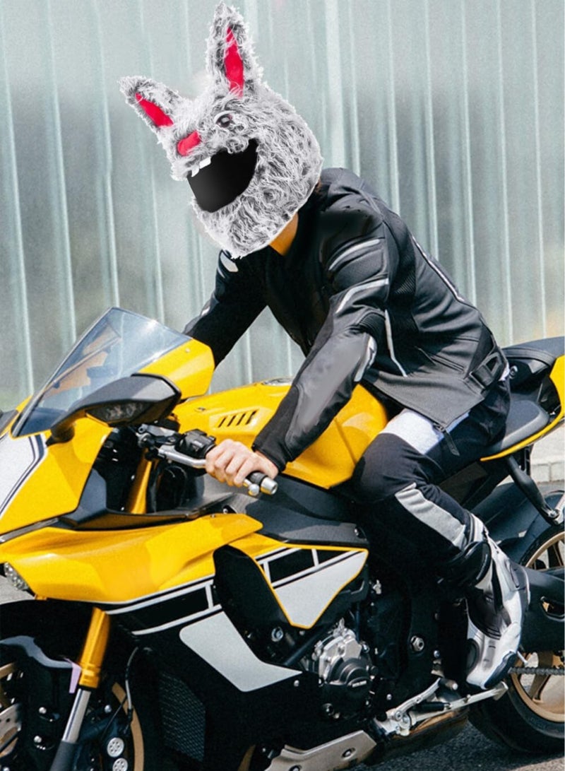 Generic Plush motorcycle helmet cover, funny cartoon helmet cover, full face helmet dust cover, evil gray rabbit motorcycle helmet cap, suitable for most full face helmets (excluding helmets) - Image 4