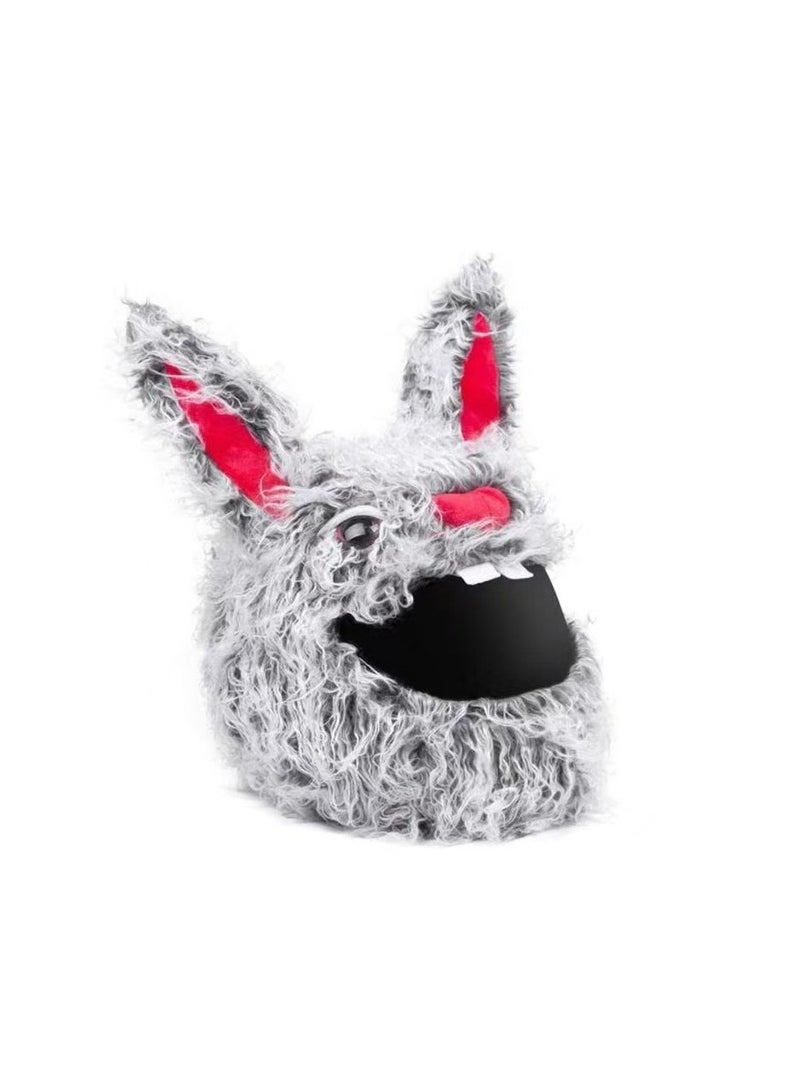 Generic Plush motorcycle helmet cover, funny cartoon helmet cover, full face helmet dust cover, evil gray rabbit motorcycle helmet cap, suitable for most full face helmets (excluding helmets) - Image 1