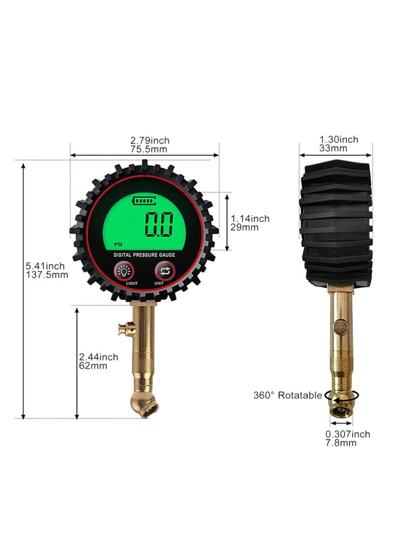 Tire Pressure Gauge 3-255psi Heavy Duty Backlight Lcd Display Digital Air Pressure Gauge For Car Trucks Bikes Inspection Tools - Image 2