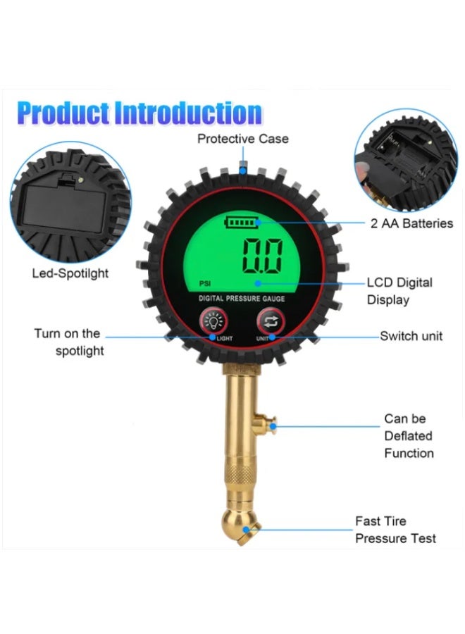 Tire Pressure Gauge 3-255psi Heavy Duty Backlight Lcd Display Digital Air Pressure Gauge For Car Trucks Bikes Inspection Tools - Image 4