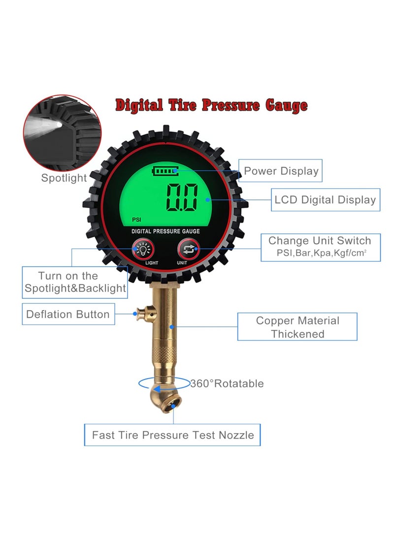 Tire Pressure Gauge 3-255psi Heavy Duty Backlight Lcd Display Digital Air Pressure Gauge For Car Trucks Bikes Inspection Tools - Image 3