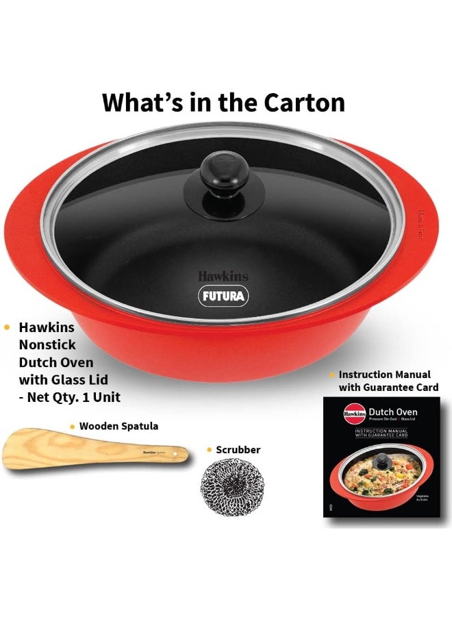 Hawkins - 3 Liters Dutch Oven Pressure Die-Cast With Glass Lid,Red - Image 1