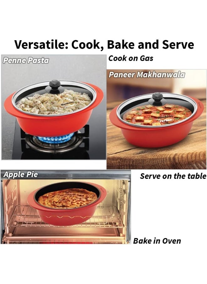 Hawkins - 3 Liters Dutch Oven Pressure Die-Cast With Glass Lid,Red - Image 1