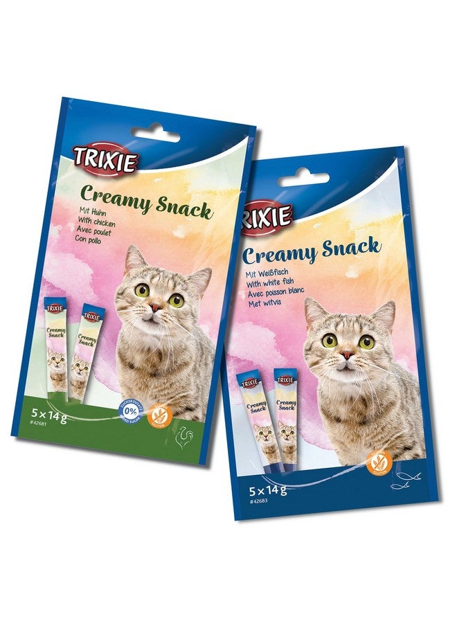 تريكسي مجموعة مكافآت القطط من وجبة السمك الأبيض الكريمية ووجبة الدجاج الكريمية، مكافآت غنية بالعناصر الغذائية للقطط، مناسبة لجميع السلالات - (عبوة من قطعتين) - Image 1