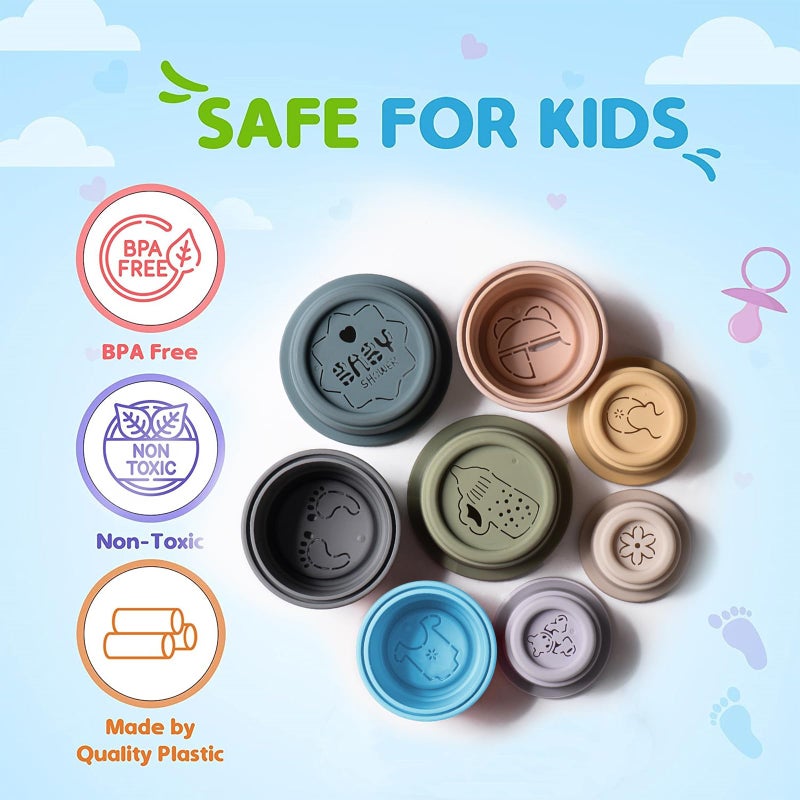 ZZYFGH Stacking Cups Toy for Baby, 8Pcs Nesting Cups with Pattern Fun Educational Montessori Gifts Cups Toys for Toddler 1-3 - Image 5