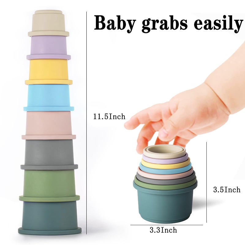 ZZYFGH Stacking Cups Toy for Baby, 8Pcs Nesting Cups with Pattern Fun Educational Montessori Gifts Cups Toys for Toddler 1-3 - Image 3