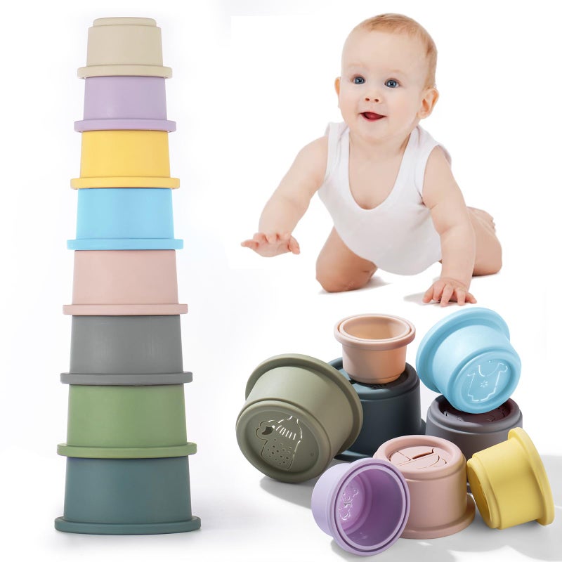 ZZYFGH Stacking Cups Toy for Baby, 8Pcs Nesting Cups with Pattern Fun Educational Montessori Gifts Cups Toys for Toddler 1-3 - Image 1