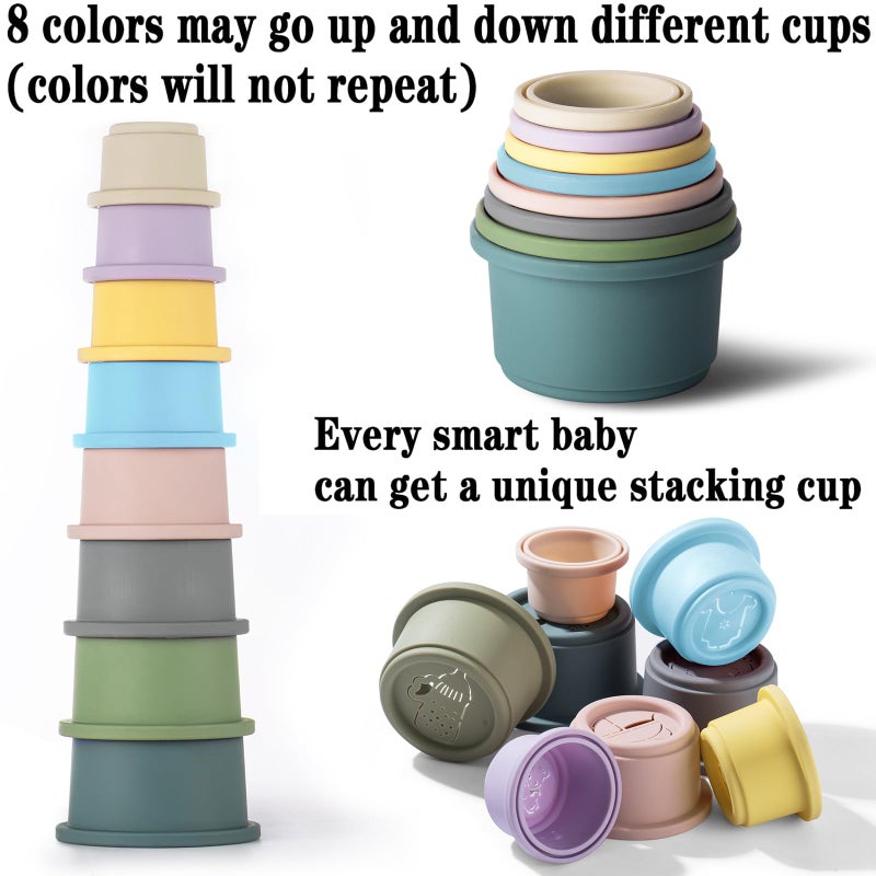 ZZYFGH Stacking Cups Toy for Baby, 8Pcs Nesting Cups with Pattern Fun Educational Montessori Gifts Cups Toys for Toddler 1-3 - Image 2