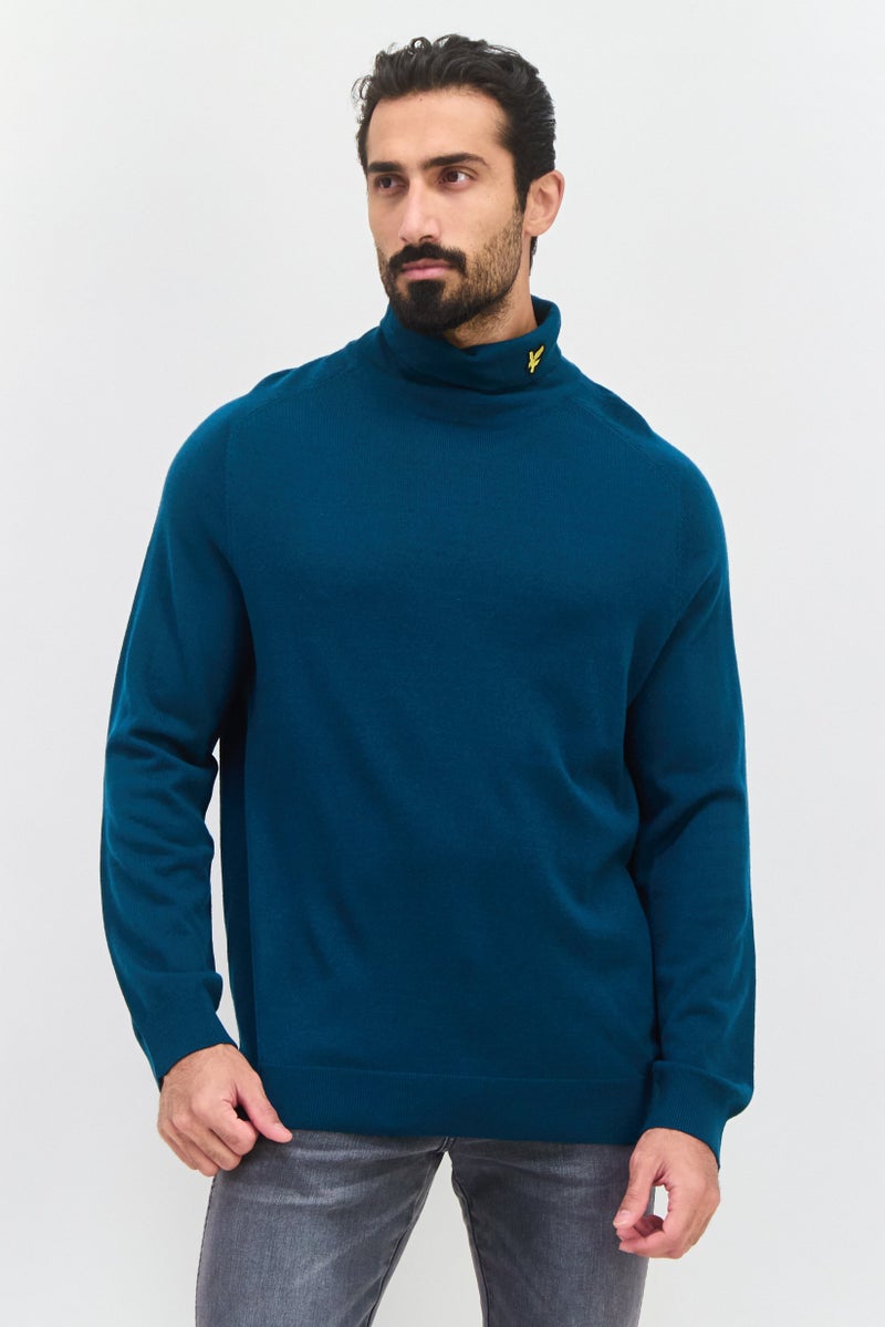 Lyle & Scott Men Mock Neck Embroidered Print Long Sleeve Sweater, Green - Image 1
