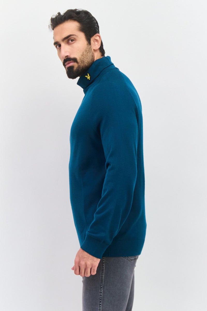 Lyle & Scott Men Mock Neck Embroidered Print Long Sleeve Sweater, Green - Image 4