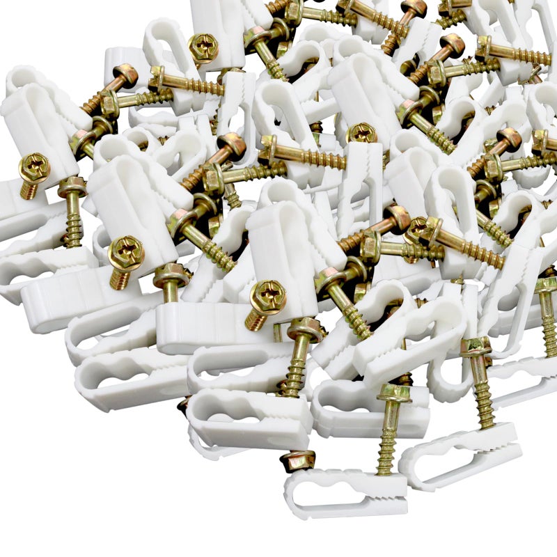 STEREN Grip-Clip Dual / Double Coaxial Cable Mounting Fastener Clips, 100ct White - Image 1