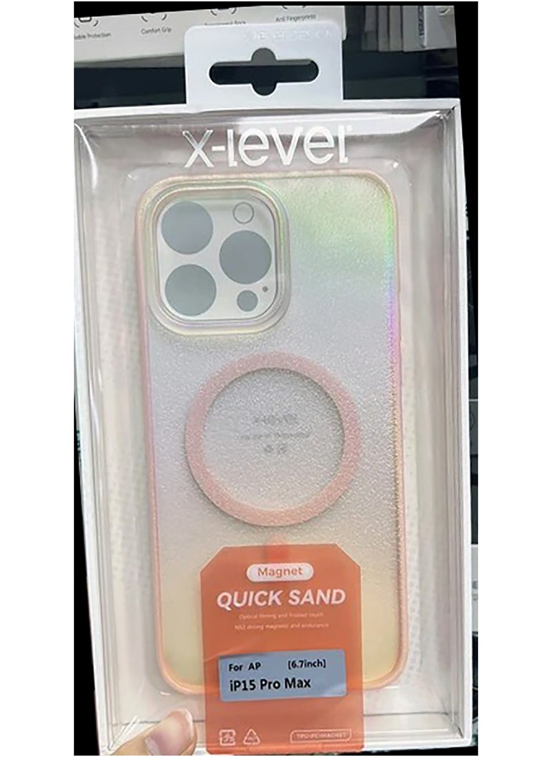 X-level - X-level for iPhone 15 Pro Max Case Luxury Quick sand Color Laser - Pink - Image 1