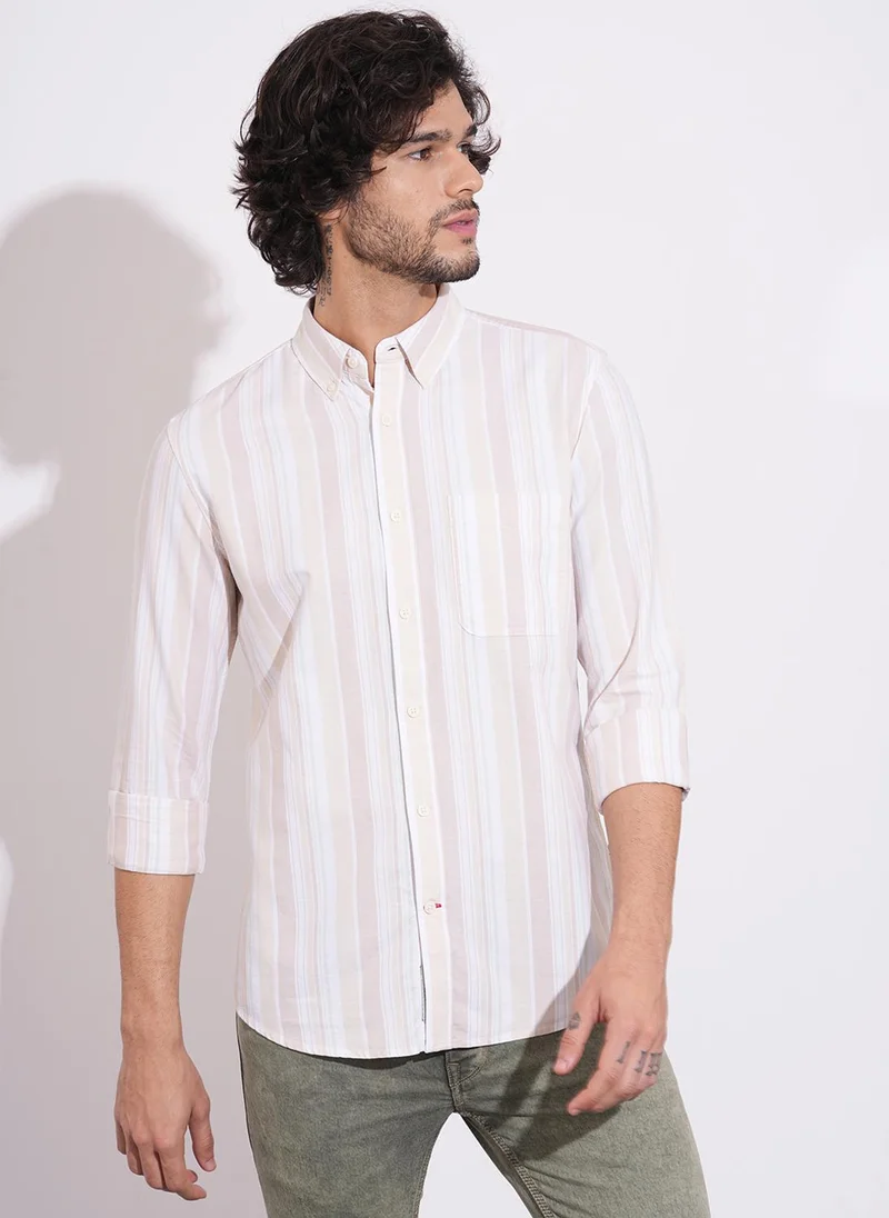 Being Human Men Vertical Striped Button-Down Collar Pure Cotton Casual Shirt