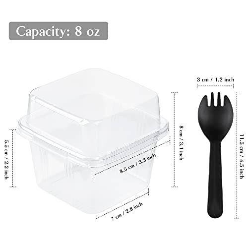 TOFLEN 50Ct 8 oz Square Plastic Dessert Cups with Lids and Sporks, Clear Plastic Yogurt Parfait Cups Cake Cups for Mousse, Fruit, Banana Pudding Cups - Image 2