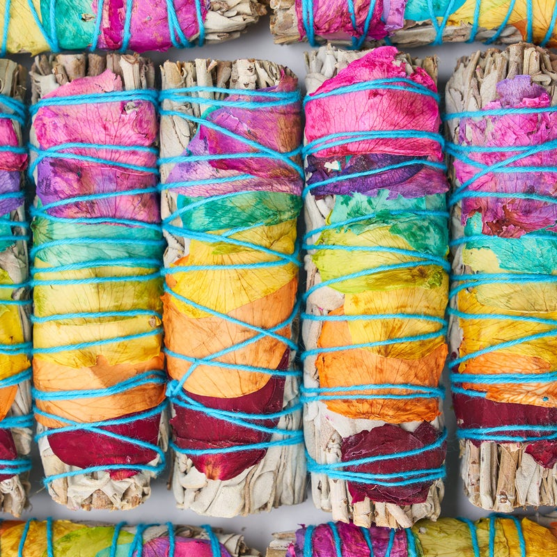 JL Local Chakra Sage Smudge Sticks 4 Inch  Natural Flower White Sage Smudging Wands  Bulk Quantities for Home Cleansing Meditation  Smudging Rituals  Sustainably Sourced California White Sage