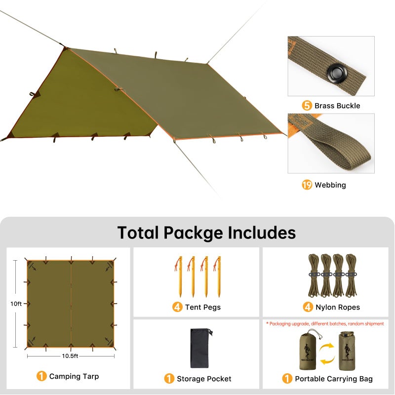 FREE SOLDIER Waterproof Portable Tarp Multifunctional Outdoor Camping Traveling Awning Backpacking Tarp Shelter Rain (Brown 10Ã—10.5ft) - Image 2