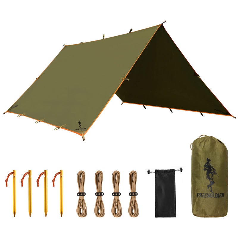 FREE SOLDIER Waterproof Portable Tarp Multifunctional Outdoor Camping Traveling Awning Backpacking Tarp Shelter Rain (Brown 10Ã—10.5ft) - Image 1