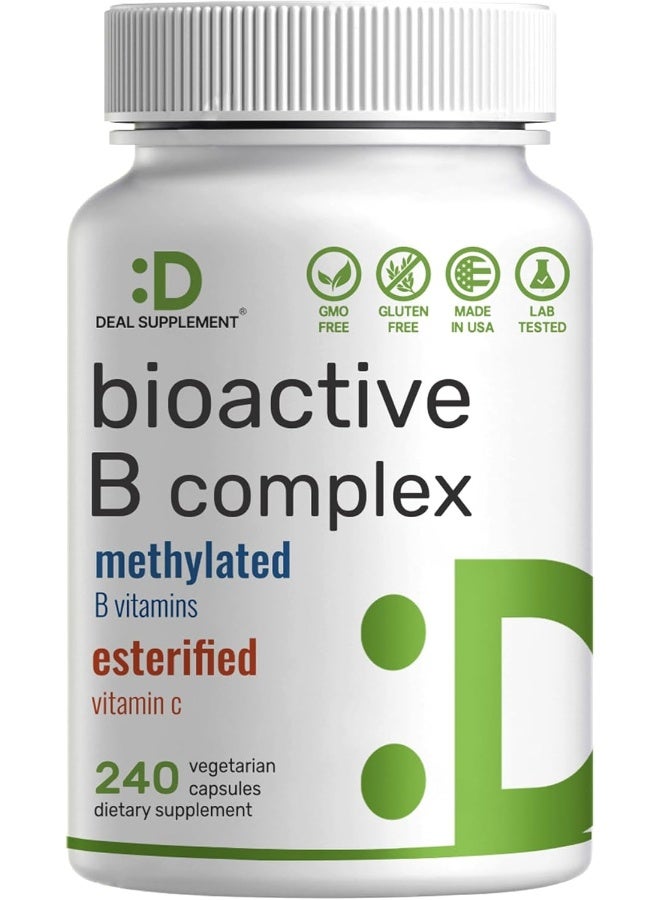 DEAL SUPPLEMENT Bioactive Vitamin B Complex | 240 Veggie Capsules - Methylated B Vitamins & Esterified Vitamin C, High Potency & Easy Absorption – Immune, Energy, & Metabolism Supplement – Non-Gmo, Vegan - Image 1
