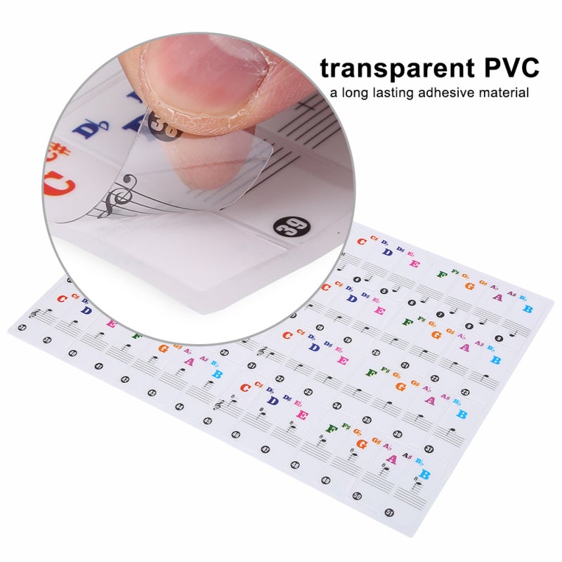Colorful Transparent Piano Sticker - Removable PVC Keyboard Note Labels for 61 or 88 Keys - Vibrant Color Coding for Beginners and Children - Image 5