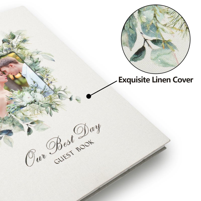 Vienrose Wedding Guest Book Polaroid Guest Book Photo GuestBook Sign in book Personalized Linen Cover 120 Pages Hardcover with Lined, Alternative Baby Shower, Party, Birthday (10" x 8" Traditional) - Image 3