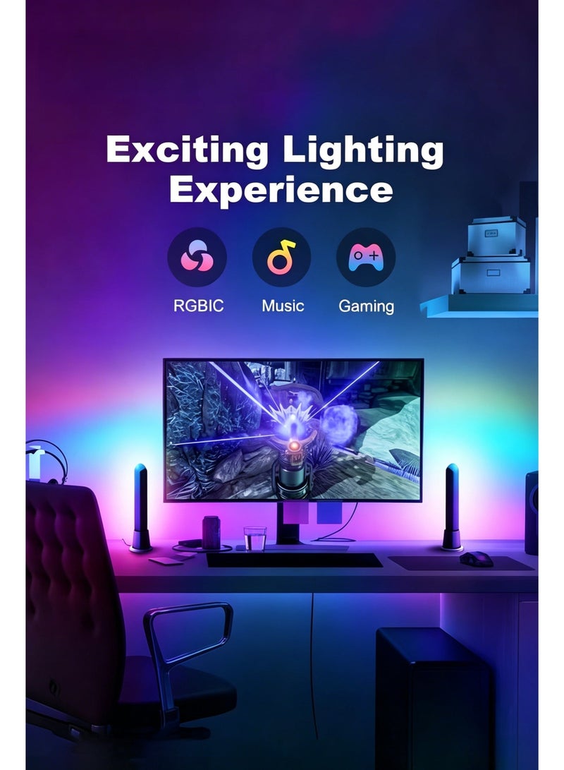 شريط ضوء LED ذكي ، العمل مع Alexa ومساعد Google ، RGBIC WiFi TV Backlights مع أوضاع المشهد والموسيقى للألعاب ، الكمبيوتر الشخصي ، ديكور الغرفة ، 2 عصا - Image 5