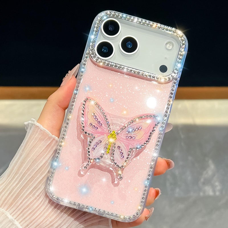 erorex For iPhone 17 Pro Diamond Glitter  Holder Phone Case(Light Pink) - Image 1